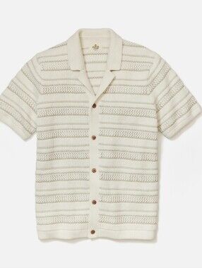 Marine Layer Open Knit Button Down Sweater In Natural Stripe